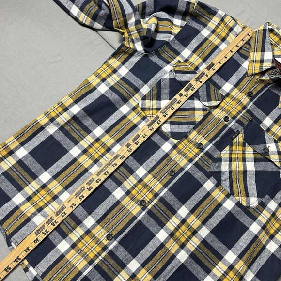 Five Brother Flannel Shirt Men XL Blue Yellow Plaid 5200 Long Sleeve Button Up - Picture 4 of 12